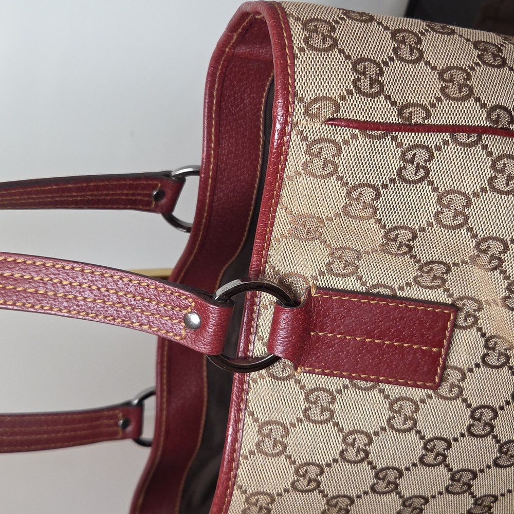 GUCCI 2005 Coated Canvas/Leather Equestrian structured Open Tote Bag Bordeaux - Picture 10 of 17